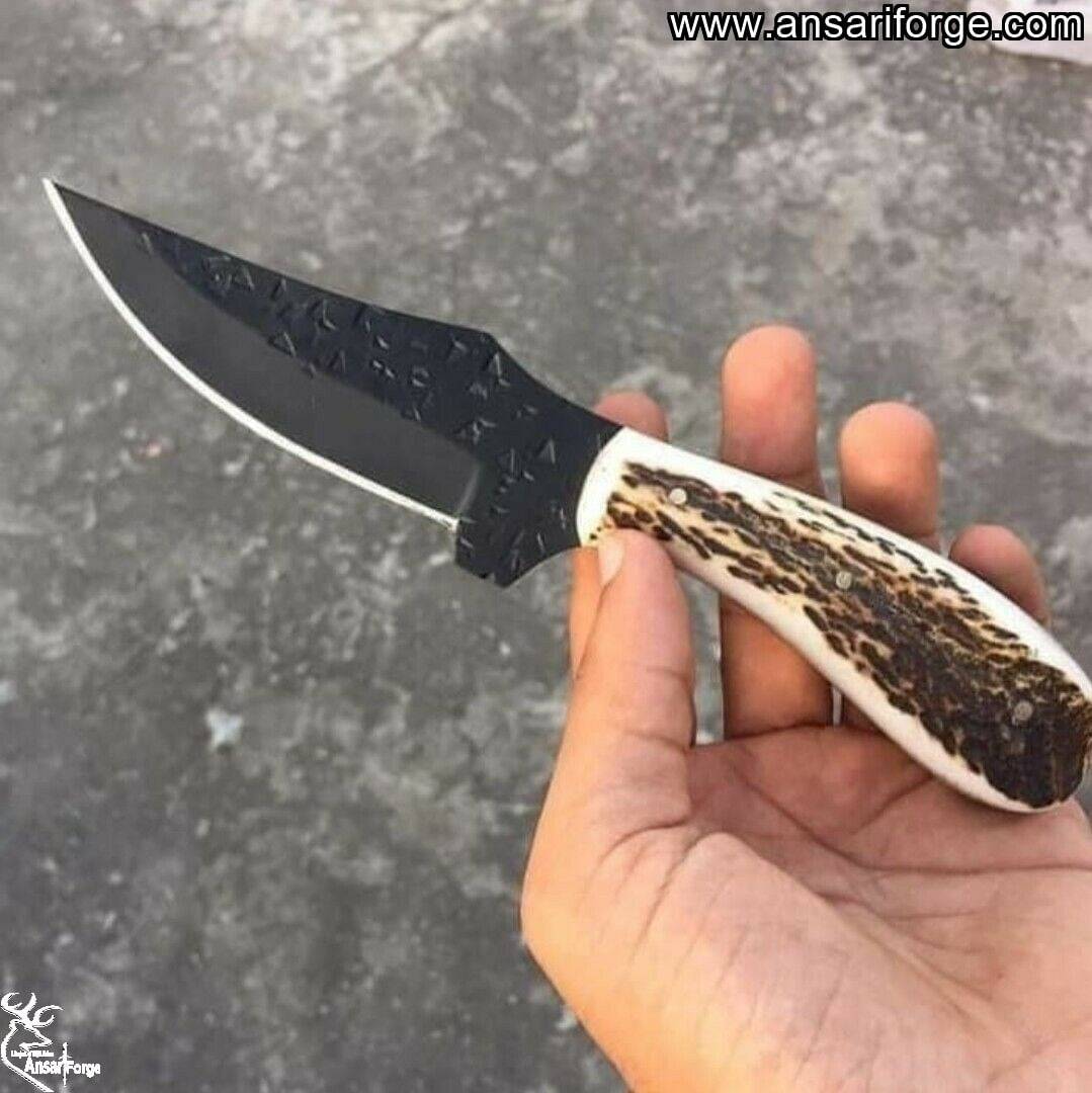 Handmade High Carbon 1095 Steel Fixed Blade Hunting Knife 7.0 Inches Stag Handle EDC Knife With Leather Sheath
