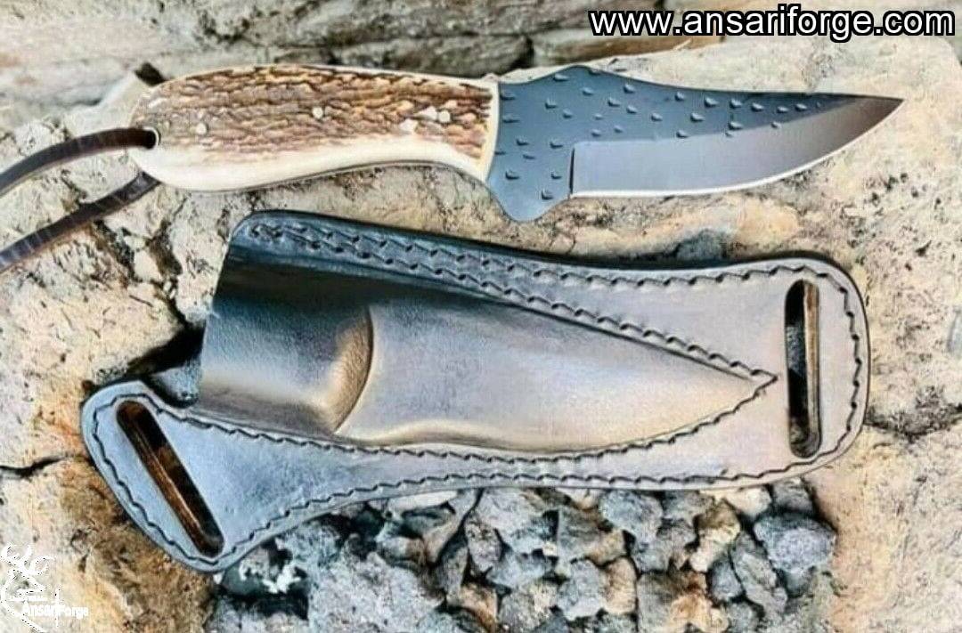 Handmade High Carbon 1095 Steel Fixed Blade Hunting Knife 7.0 Inches Stag Handle EDC Knife With Leather Sheath