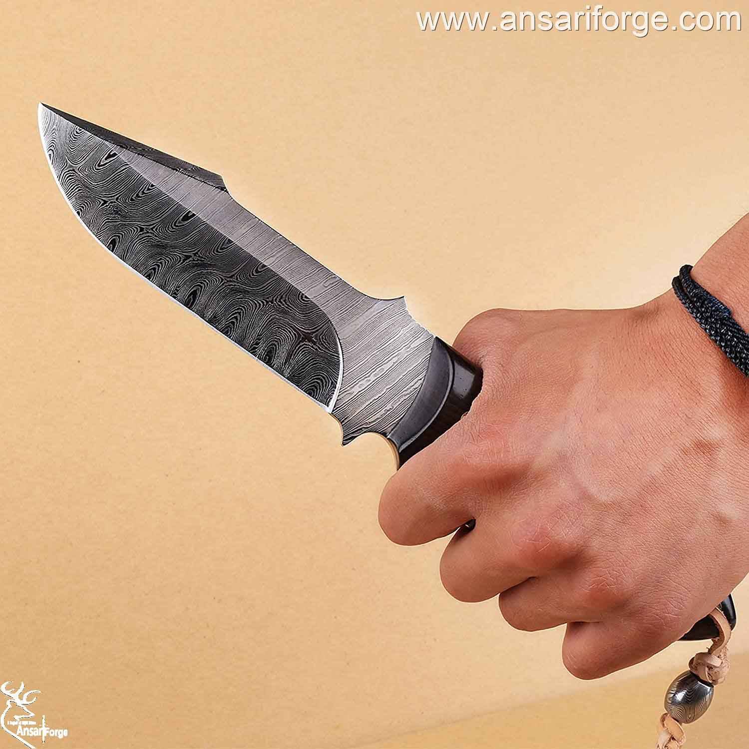 Ansari Forge | Custom Handmade Damascus Steel Wenge Wood Handle Hunting Knife