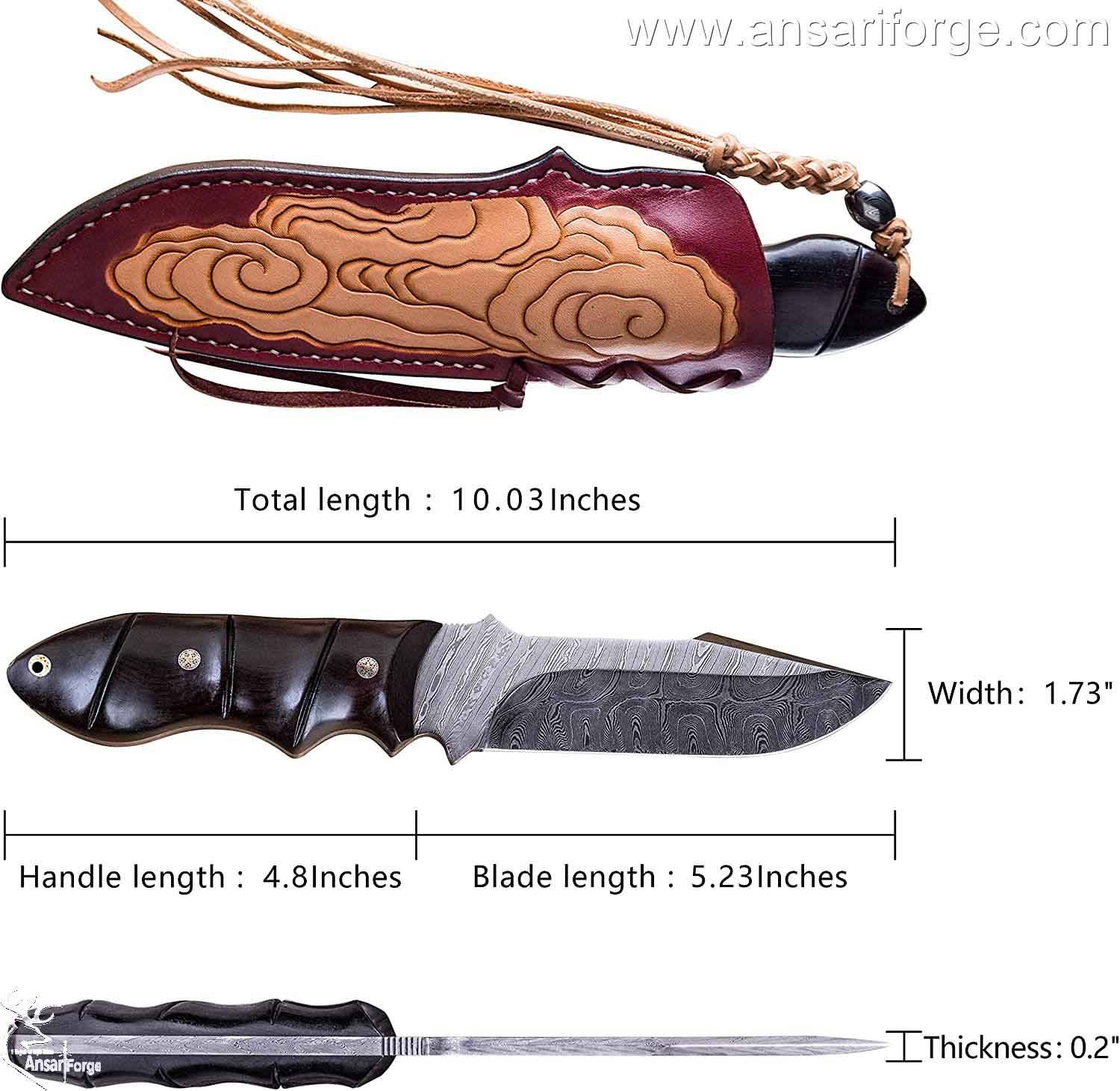 Ansari Forge | Custom Handmade Damascus Steel Wenge Wood Handle Hunting Knife