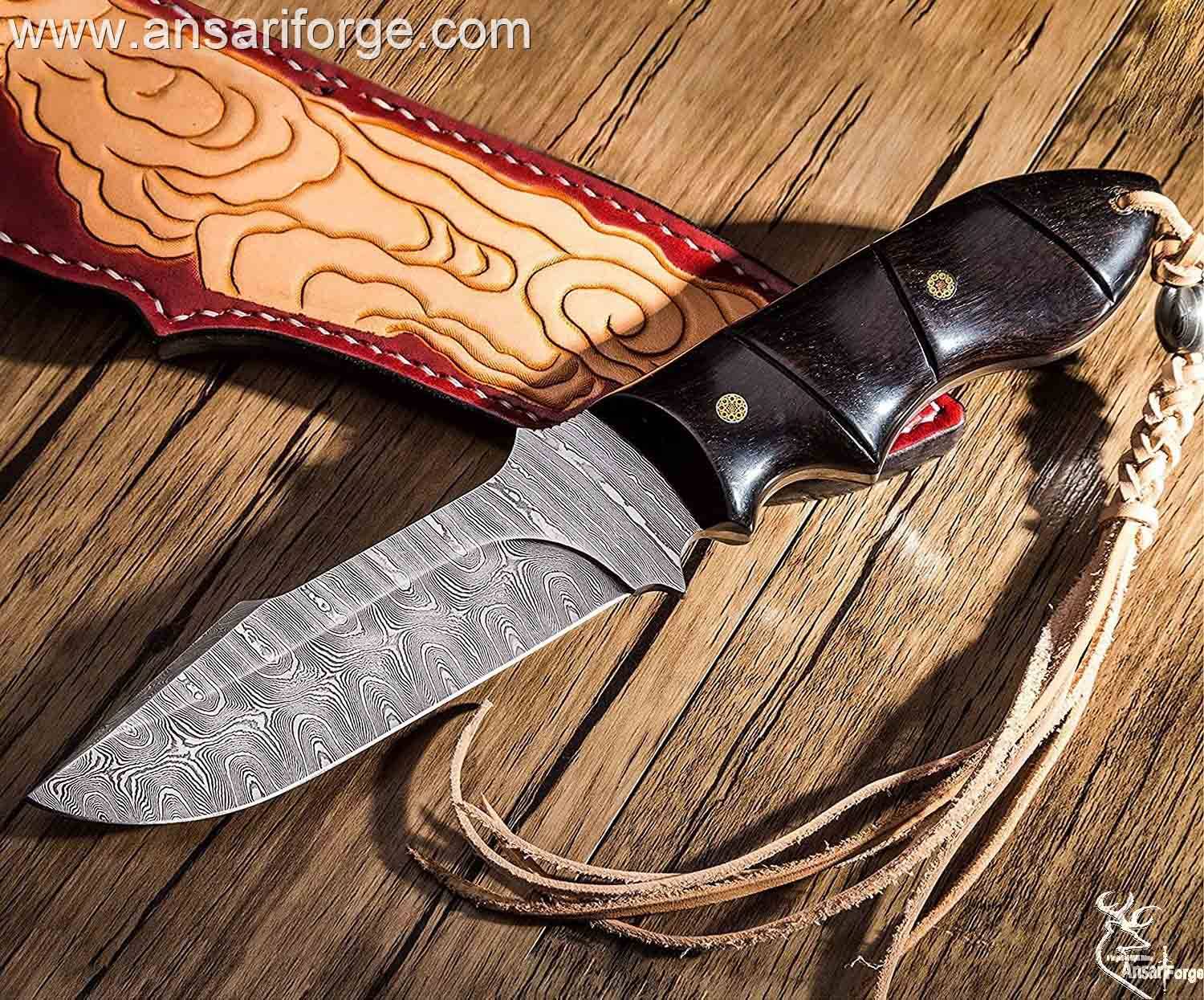 Custom Handmade Damascus Steel Wenge Wood Handle Hunting Knife