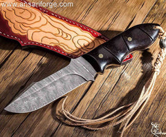 Custom Handmade Damascus Steel Wenge Wood Handle Hunting Knife