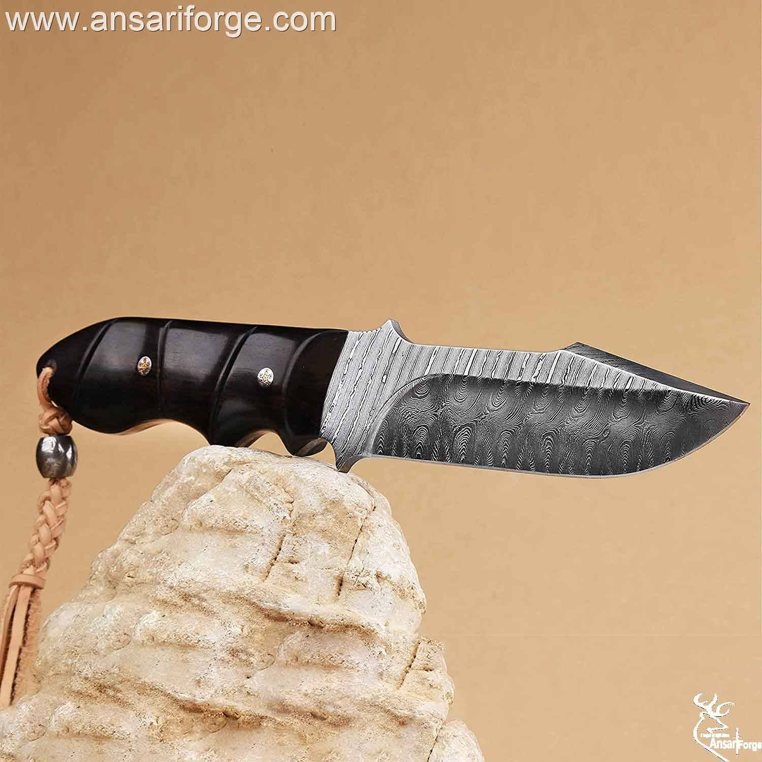 Ansari Forge | Custom Handmade Damascus Steel Wenge Wood Handle Hunting Knife