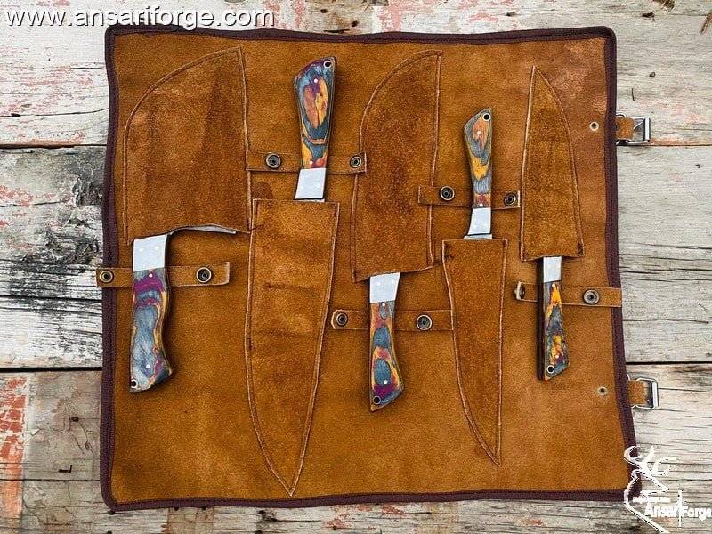 Best Damascus Kitchen knife set with high quality roll bag.