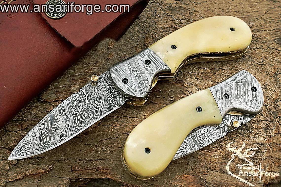 Damascus pocket knife - New year sale