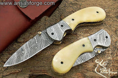 Damascus pocket knife - New year sale