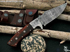 Handmade Damascus Fixed Blade Knife with Rosewood Handle - Survival, Tactical and Camping - Damascus Steel Knife - Damascus Hunting Knife with Right Hand Cross Draw Leather Sheath