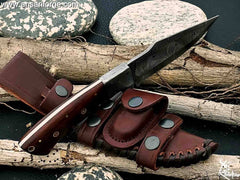 Handmade Damascus Fixed Blade Knife with Rosewood Handle - Survival, Tactical and Camping - Damascus Steel Knife - Damascus Hunting Knife with Right Hand Cross Draw Leather Sheath
