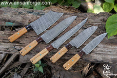 5 Knives Set Damascus Chef Knife Case Roll Bag