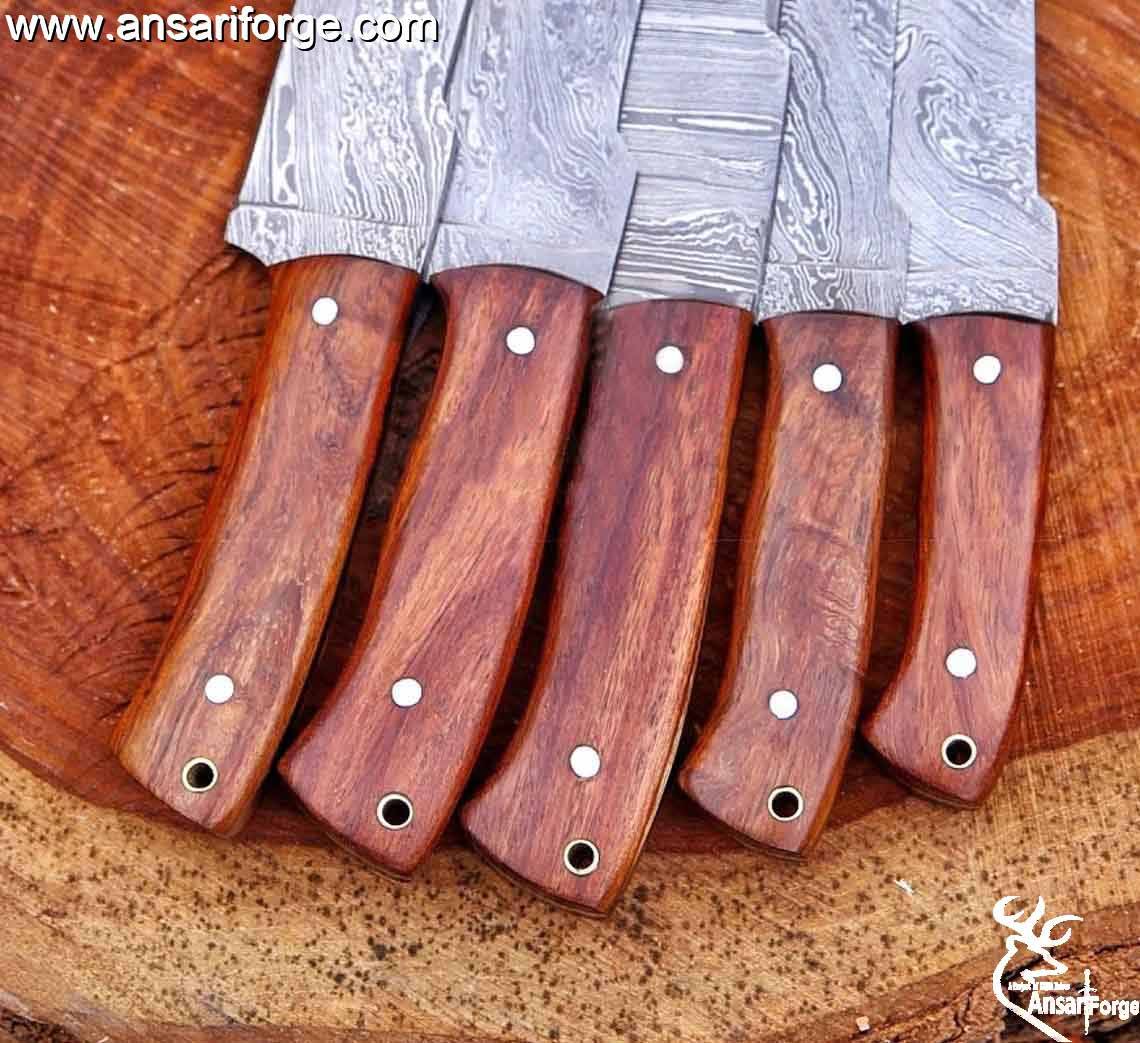 Handmade Damascus Kitchen Knife Set With Roll Bag