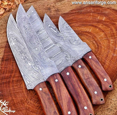 Handmade Damascus Kitchen Knife Set With Roll Bag