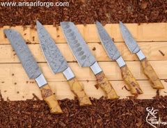 Custom handmade Damascus steel kitchen knives set 5 pieces
