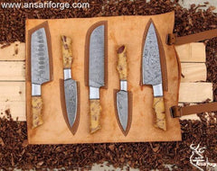 Custom handmade Damascus steel kitchen knives set 5 pieces