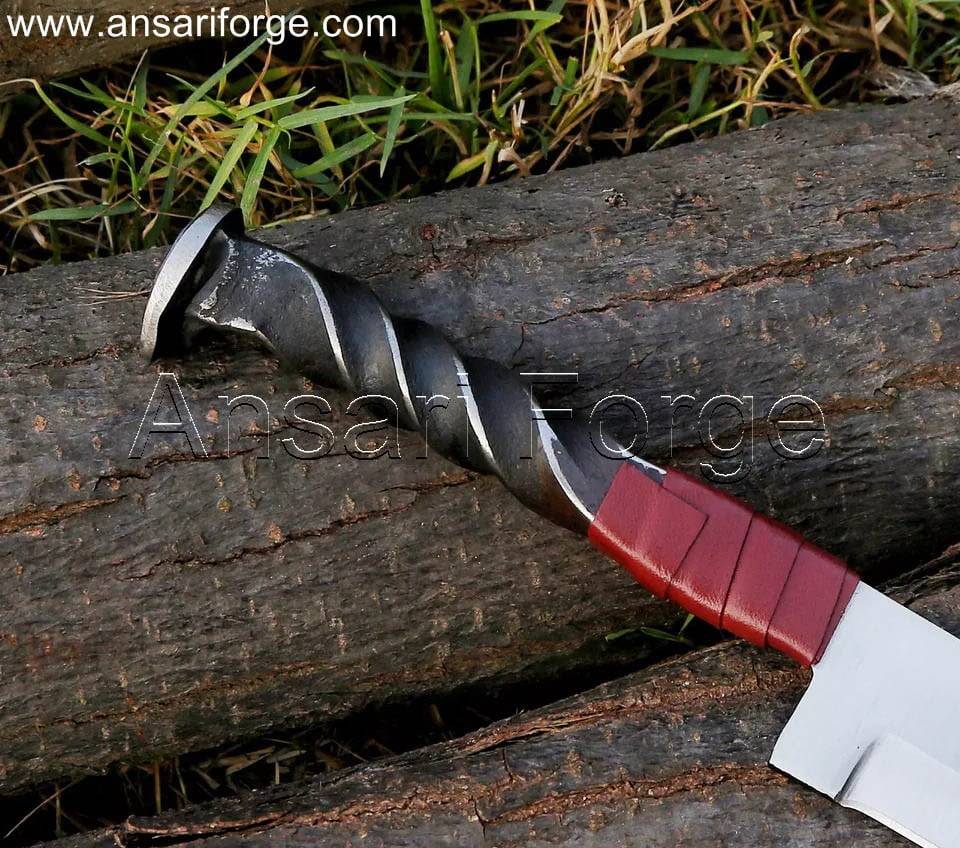 hand forge railroad spike knife , twist handle