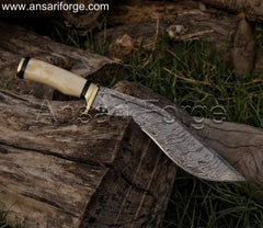 Damascus kukri knife , cutting woods in jungle during camping