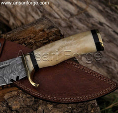 Damascus kukri knife , Handmade Camel Bone Handle & Brass hilt