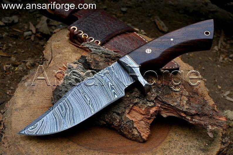 Handmade Forged Damascus Knife With Leather Sheath