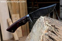 Hand forged Damascus knife with sheath cutting woods