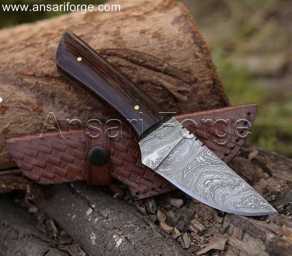 8 Inch Handmade Damascus Knife With Sheath Best For Hunting, Skinning