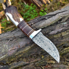 Damascus Steel Hunting Knife Stag Handle