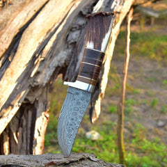 Damascus Steel Hunting Knife Stag Handle
