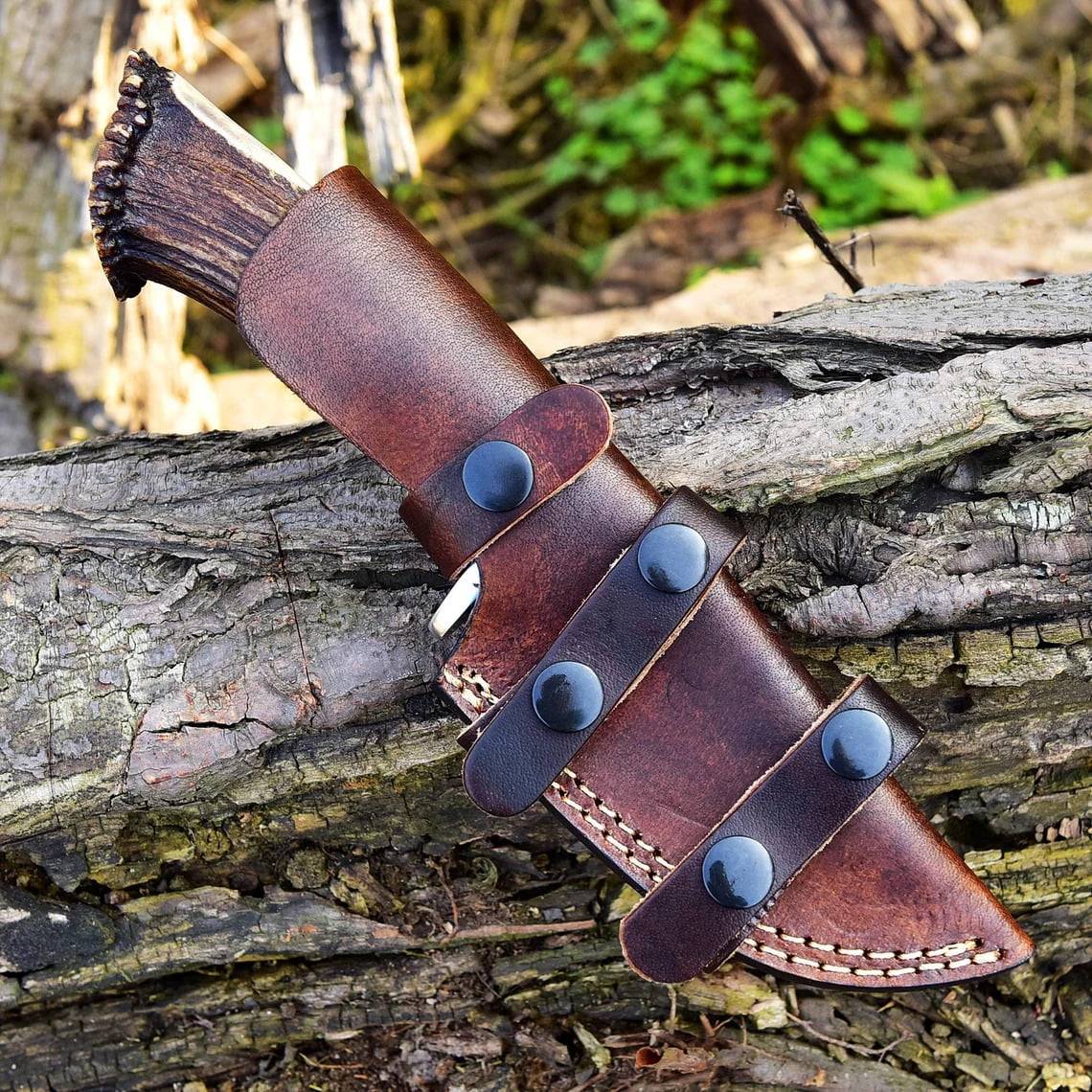 Damascus Steel Hunting Knife Stag Handle