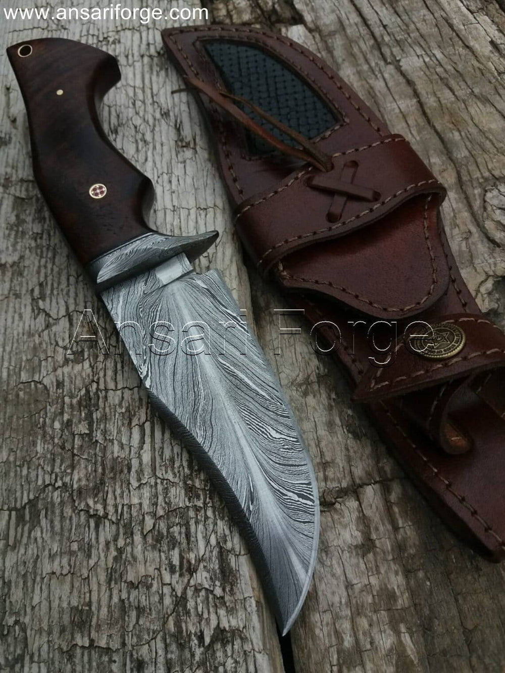 Custom Hand Made Forged Damascus Steel Hunting Knife With Feather Blade