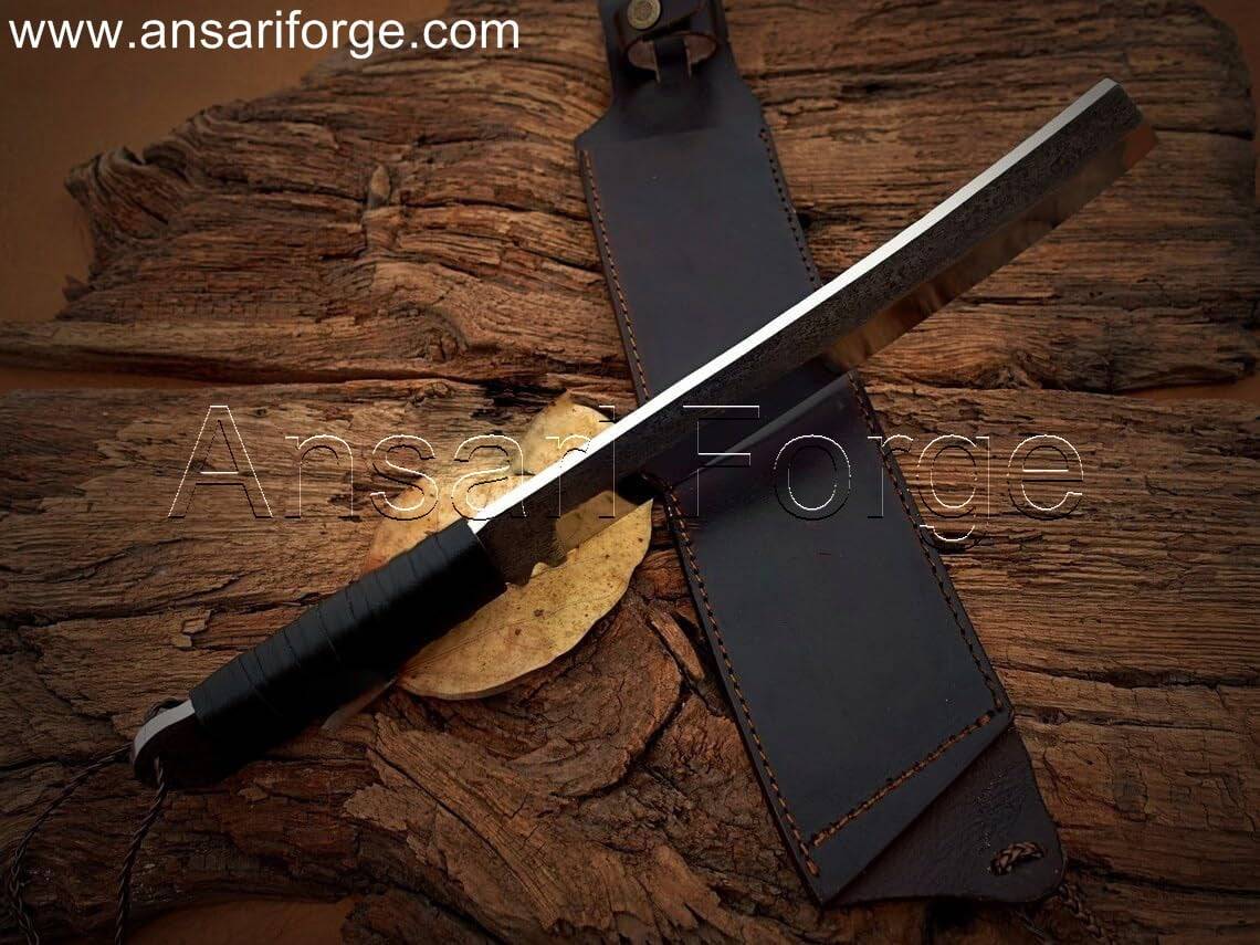 Full tang fixed blade survival machete knife with leather sheath