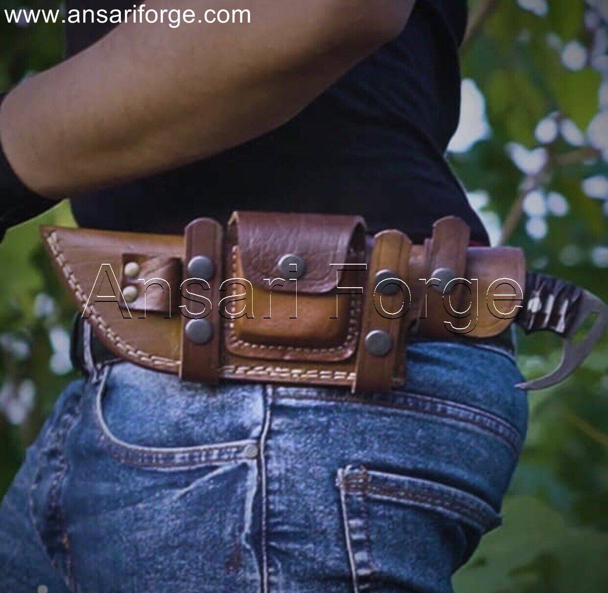 Tracker Knife with Tanto Tip: Securely sheathed in horizontal scout carry for bushcraft, survival, and camping.