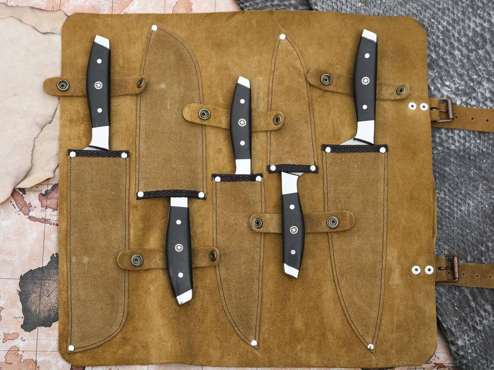 Hand Forged Damascus Steel Chef Knife Set for Home and Professional Chefs.