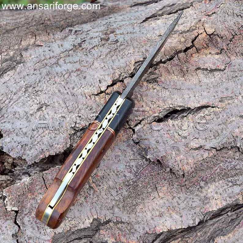 Lock back mechanism Damascus Folding Knife with custom file work