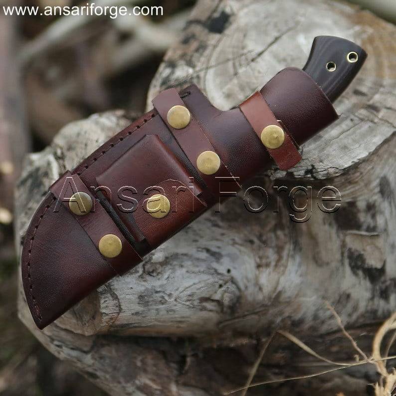Tracker Knife - Brown scout carry leather sheath for safe and easy access.