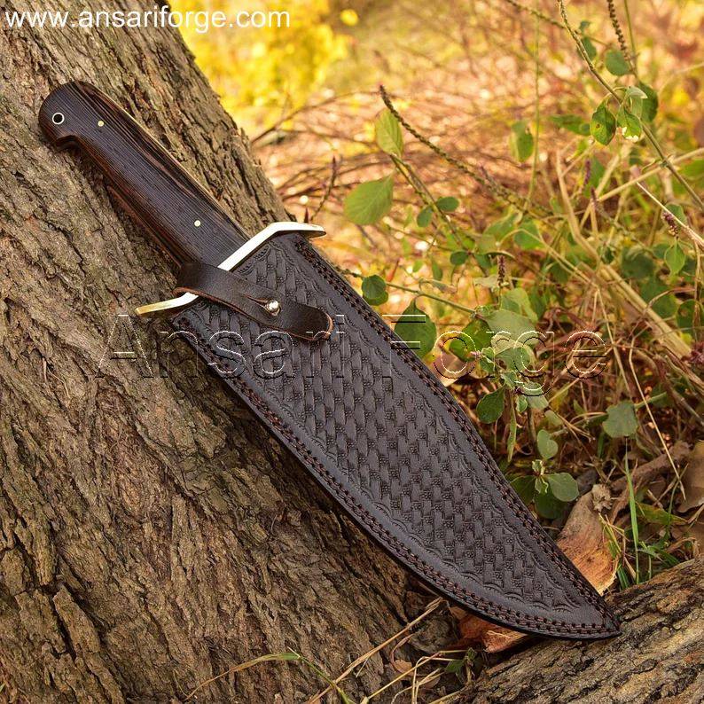 Custom Bowie Knife - Cowhide leather sheath for secure and convenient carry.