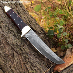 Full Tang Fixed Blade Damascus Tanto Knife with Twist Pattern , Brass bolsters & walnut wood handle.