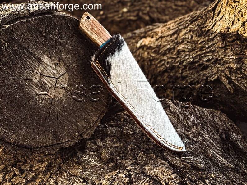 Personalized Men Engraved Knife For Dad with Full Tang, Fixed Blade and Goat Skin Leather Sheath