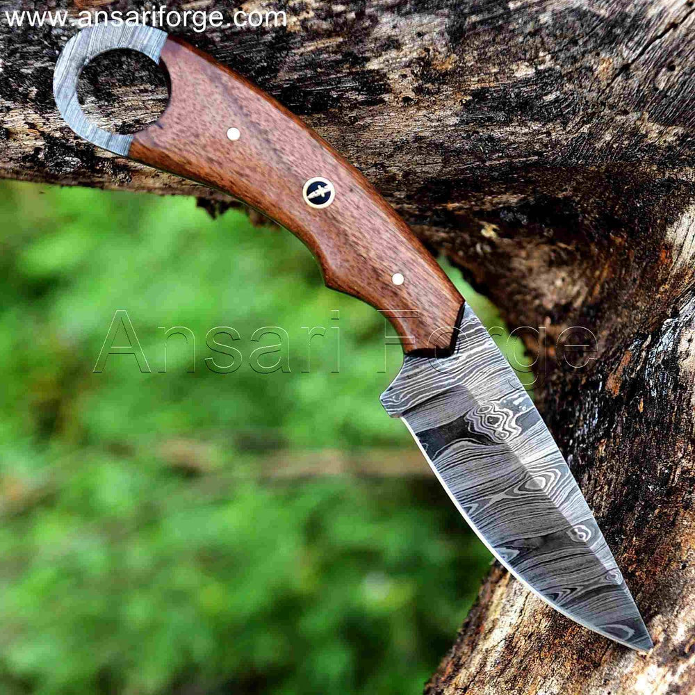The Claw Damascus Backpacker Knife.Fixed blade knife for camping, hunting, and outdoor adventures.
