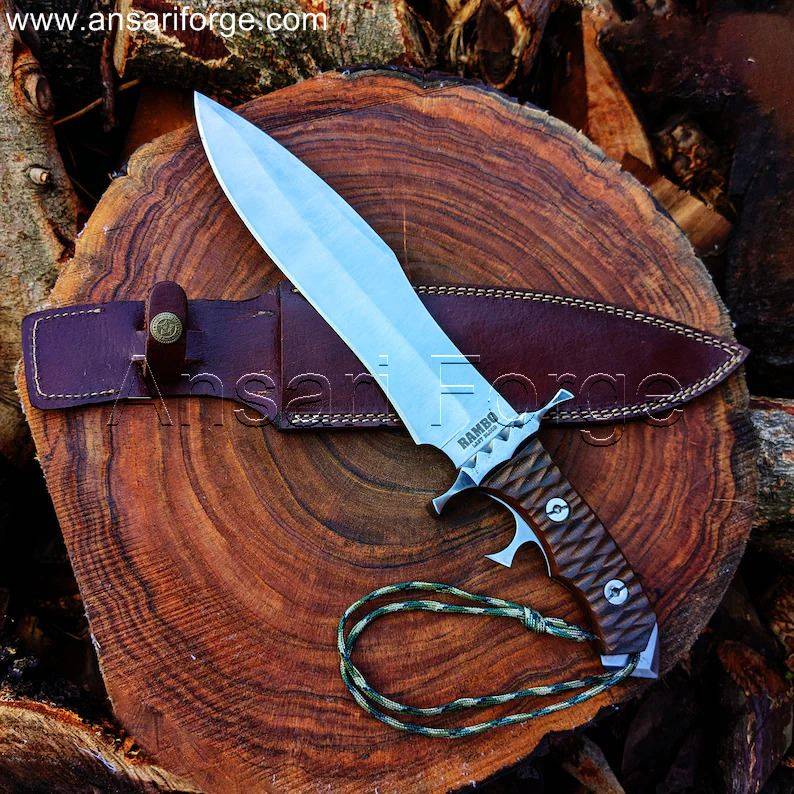 16" Custom Rambo Bowie Knife, Heartstopper Handmade D2 Steel Movie Replica with Sheath from Rambo 5: Last Blood