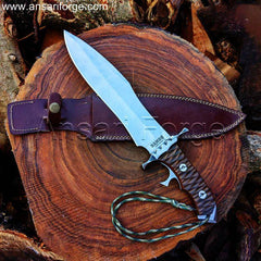 16" Custom Rambo Bowie Knife, Heartstopper Handmade D2 Steel Movie Replica with Sheath from Rambo 5: Last Blood