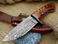 Feather Damascus Steel Hunting Knife