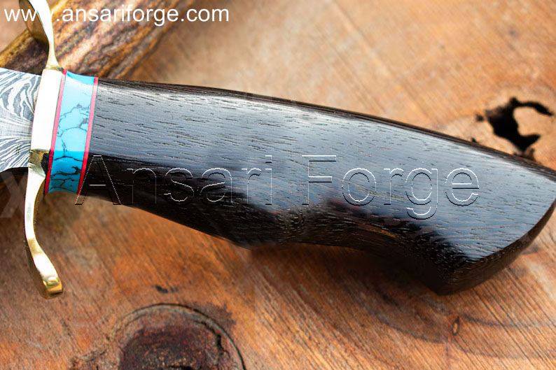 Ebony handle of black panther Damascus steel bowie hing knife