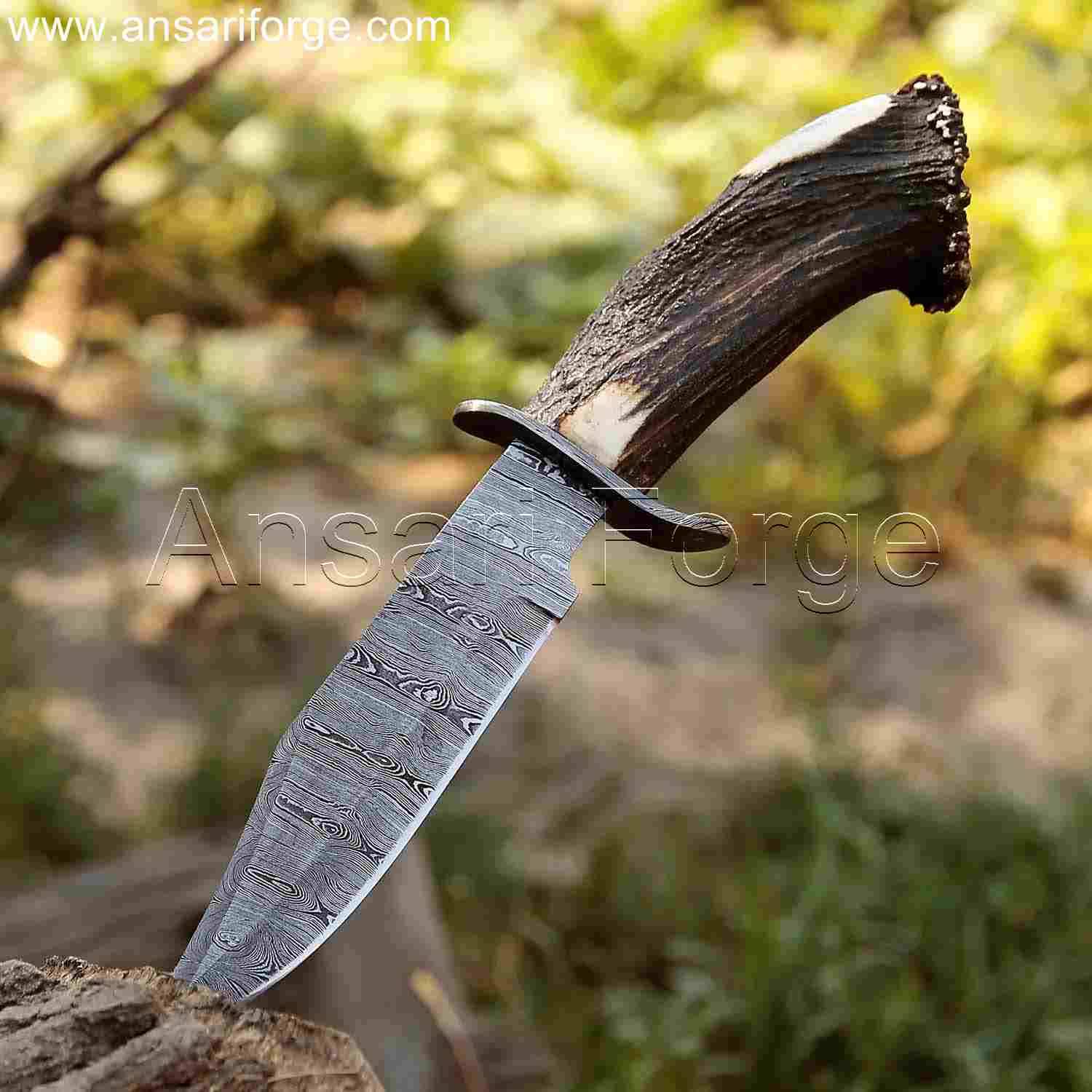 Full View of Hand Forged Damascus Bowie Knife