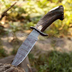 Full View of Hand Forged Damascus Bowie Knife