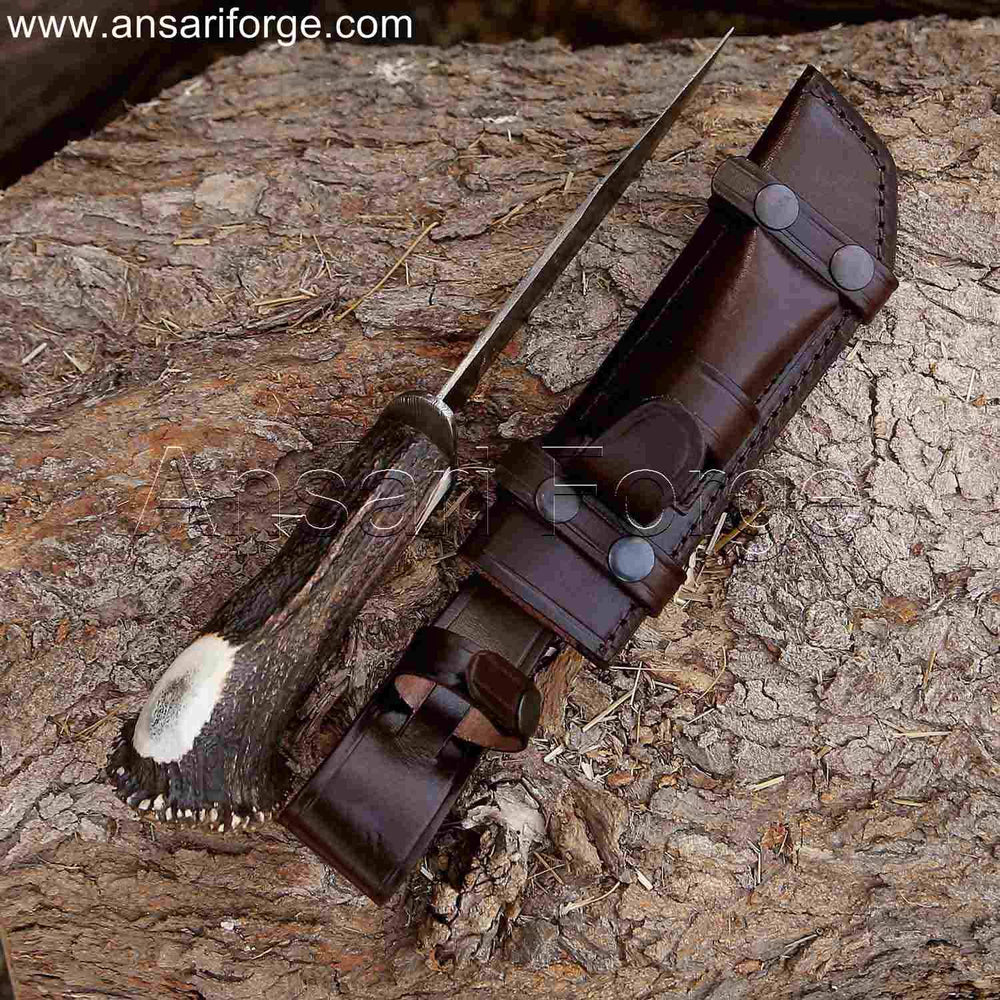 Hand forged Bowie Knife with Cowhide Leather Scout Carry Sheath