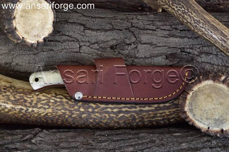 Cowboy Knife with Horizontal Carry Leather Sheath
