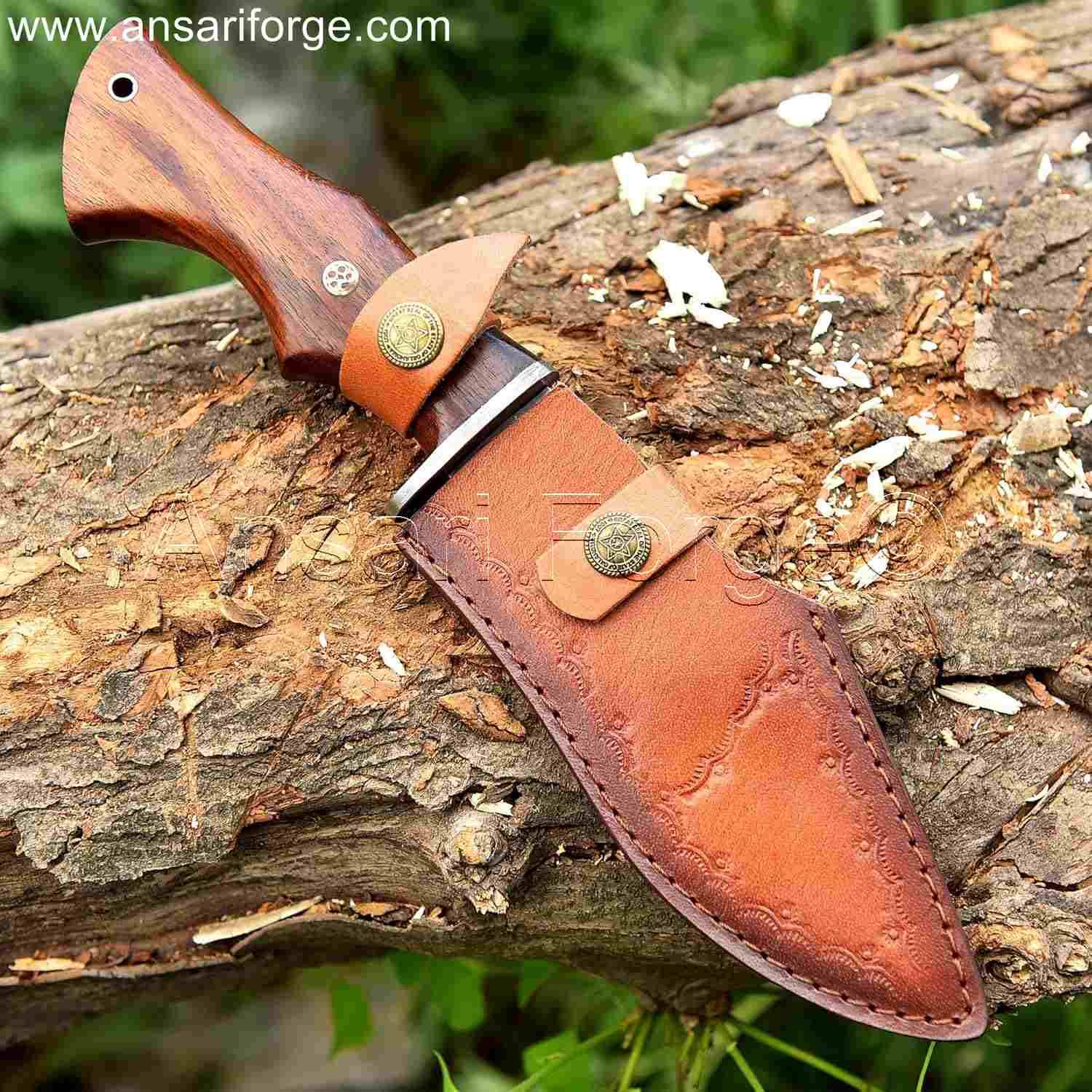Fixed Blade Damascus steel Small Kukri Knife in Genuine Cowhide Leather Sheath