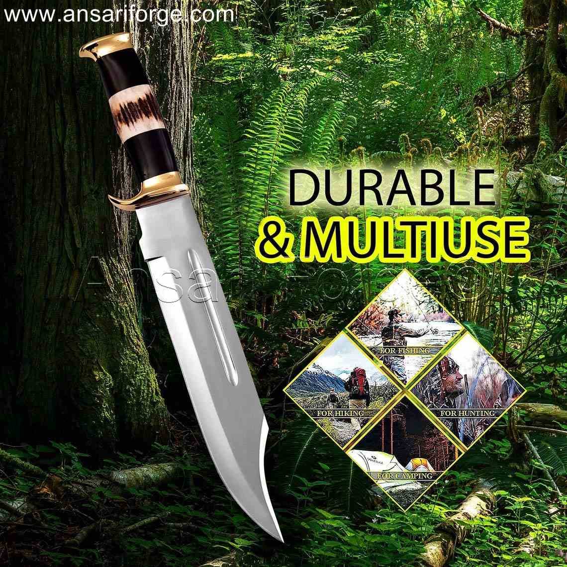 Crocodile Dundee Knife - Handmade Bowie Knife Replica with Sambar Stag Antler Handle and Leather Sheath.