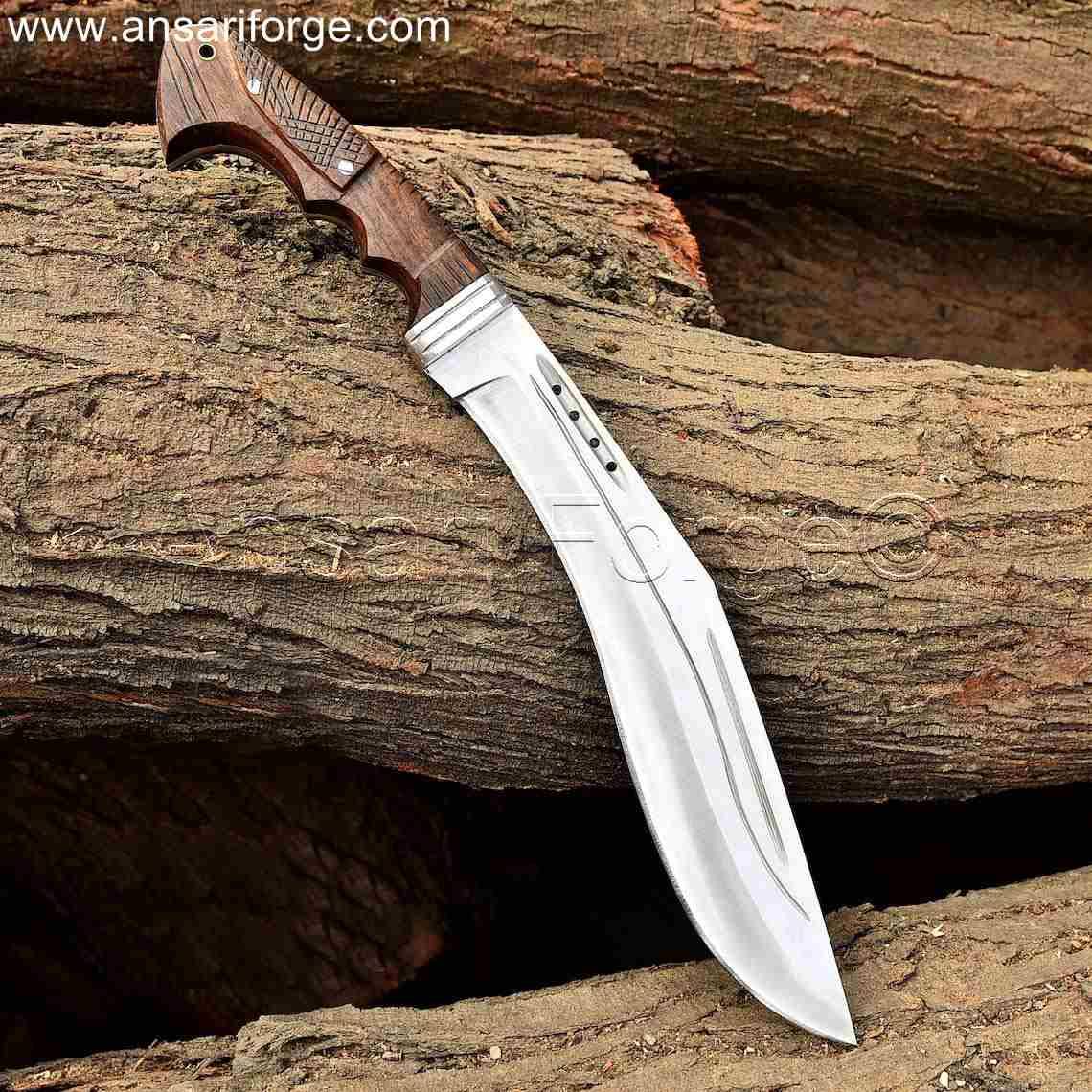 The Curve a handmade Kukri Knife with Rosewood Handle and Leather Sheath.