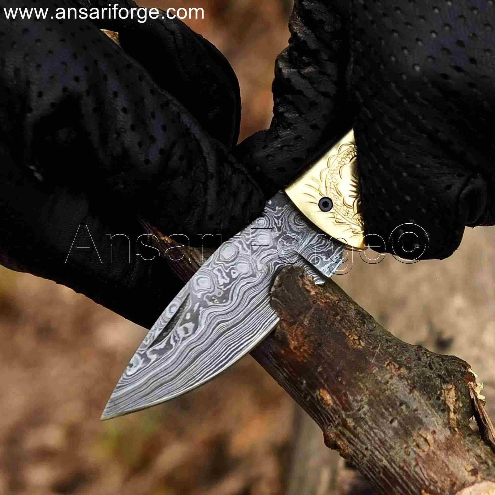 Best Handmade Damascus Pocket Knife for EDC and Outdoor Use.