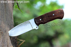 Full tang hunting knife wood handle and drop point blade.