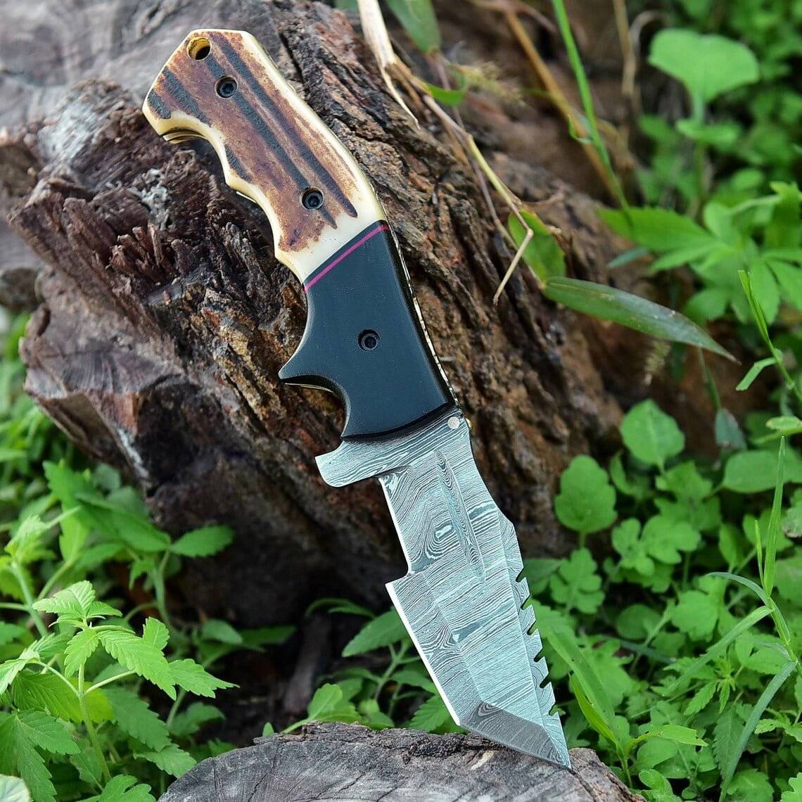 Best Damascus Folding Tracker Knife - On Sale.